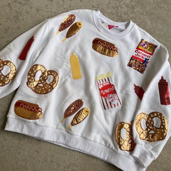 Queen of sparkles ballpark hot dog pretzel baseball crewneck sweatshirt - Picture 6 of 7